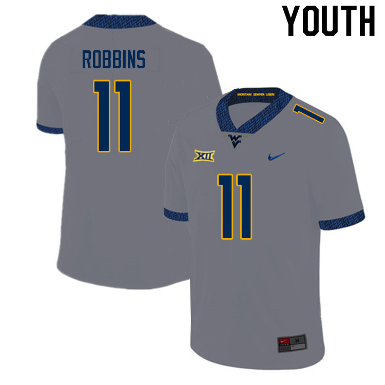 Youth #11 Jake Robbins West Virginia Mountaineers College Football Jerseys Sale-Gray - Click Image to Close